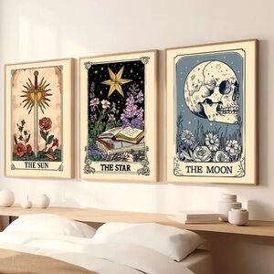 Tarot Card Canvas Print Set - The Sun, Star, Moon Wall Art